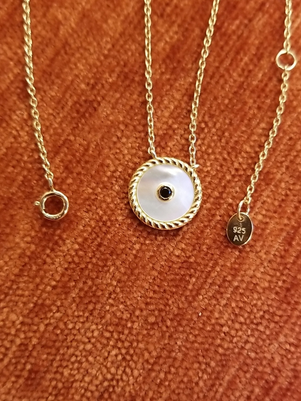 Argento Vivo Gold-Tone Mother of Pearl Evil Eye Disc Necklace with Black Accent